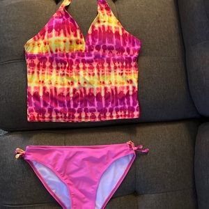 NWT - IEFIEL Girls Tankini Swim Suit (Tie-Dye-Hot Pink/Yellow/Coral Design) NEW!